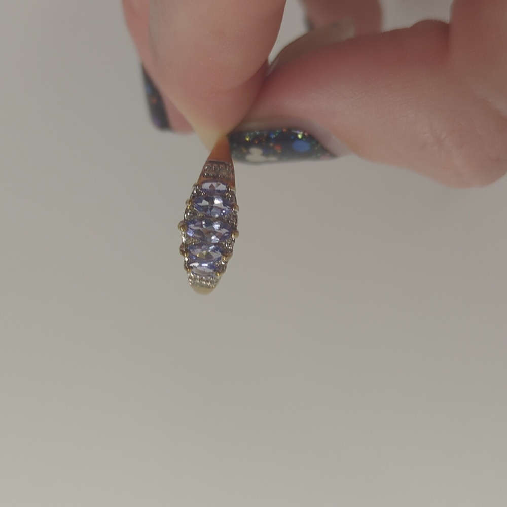Yellow Gold Cocktail Ring with Marquise Cut Tanzanite and Diamond Accent Size 8